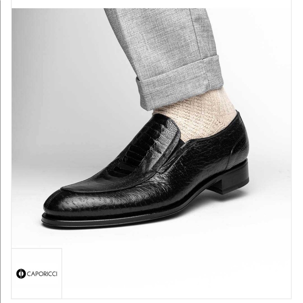 Caporicci 3324 Ostrich & Peccary Loafers Black - Picture 12 of 14